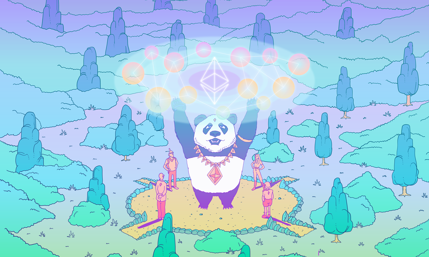 A mad panda scientist working on ethereum