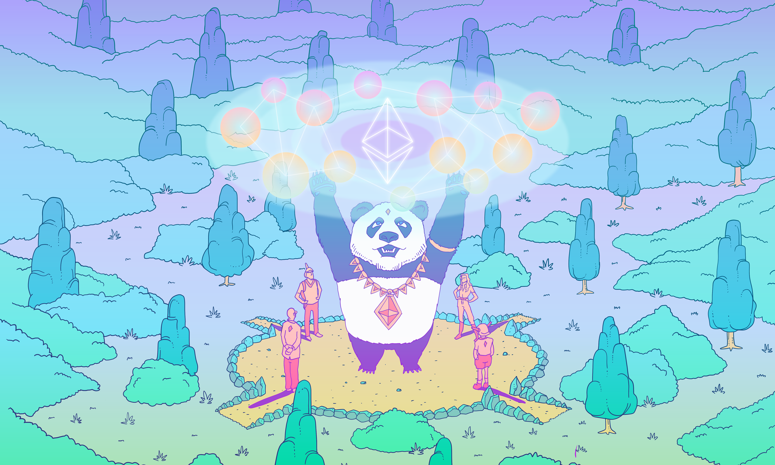 A mad panda scientist working on ethereum